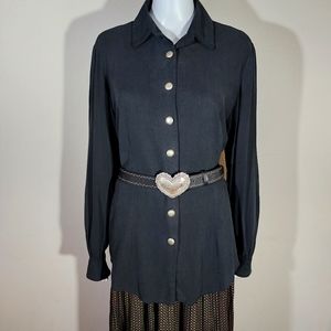 VTG LUCIA LUKKEN BROOMSKIRTS Black Sterling Silver Button Down Shirt